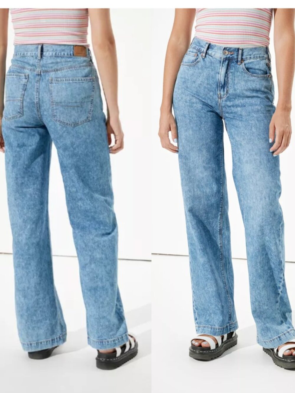 American Eagle Baggy Straight Skater Jeans High Rise in Acid Wash Size 14